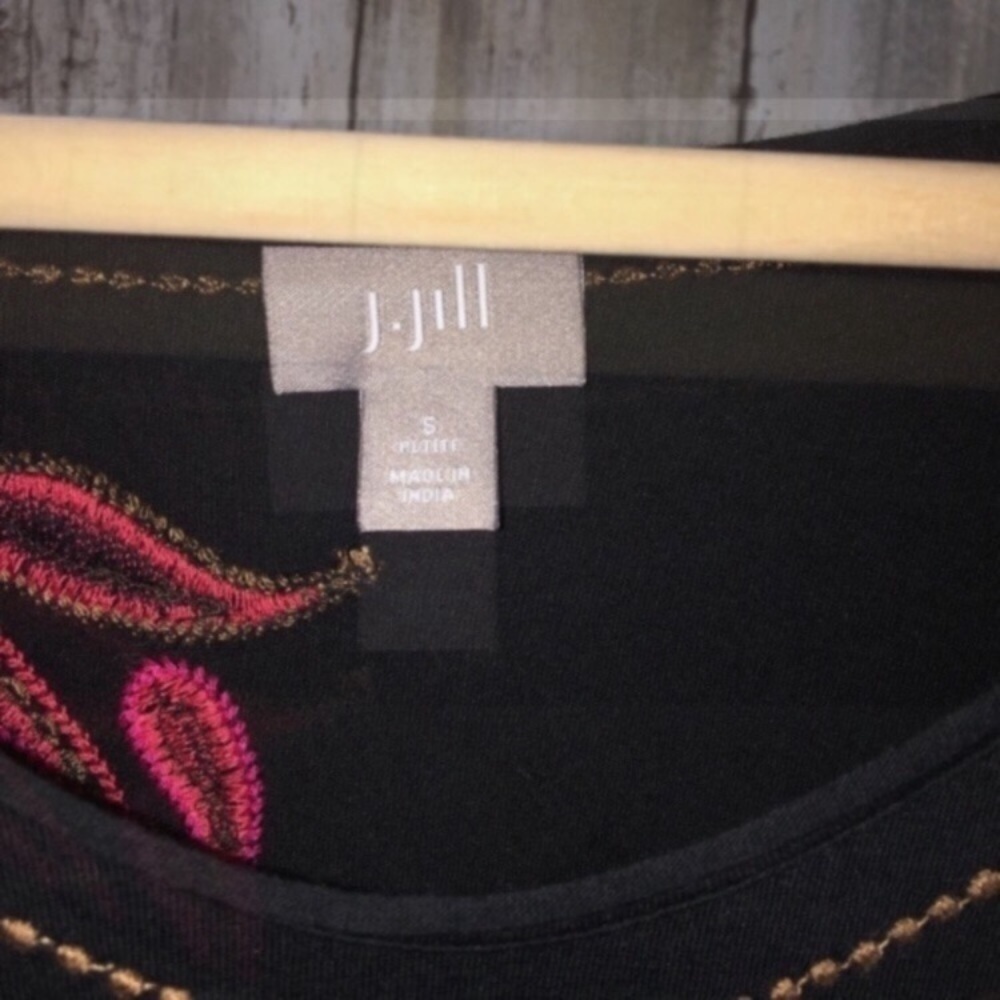 J. Jill Black Embroidered Paisley 3/4 Sleeve Blouse - Picture 5 of 6